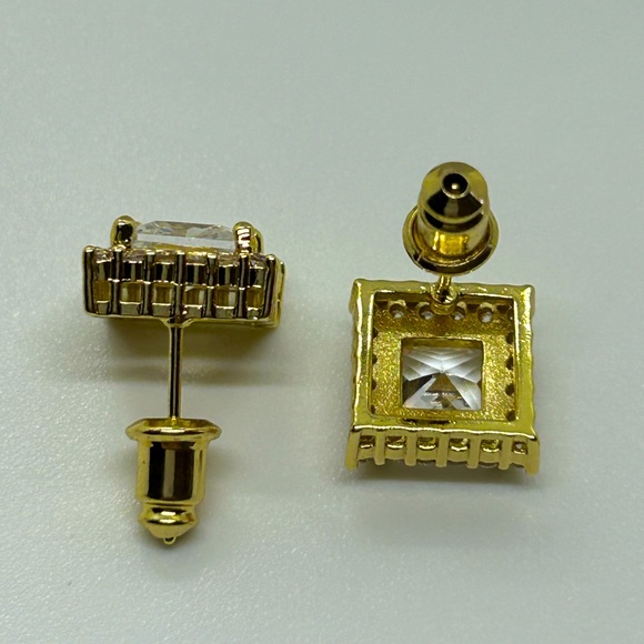 Diamond Cubic Zirconia Gold Plated Stud Earrings - Picture 5 of 6